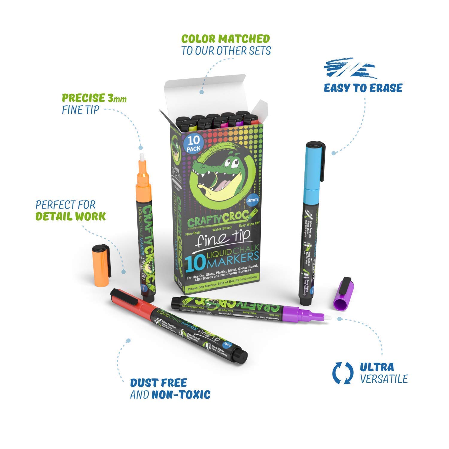 20 Pack Neon Chalk Markers Set - 10 Fine Tip & 10 Medium Tip for Whiteboards, Glass, Windows, Blackboards - Perfect for Restaurants, Classrooms, Offices & DIY Projects