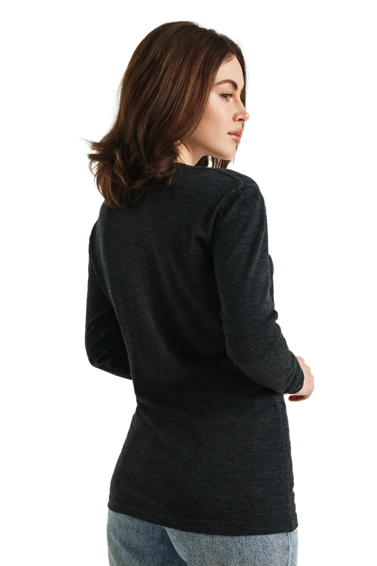 Women's Merino Wool Long Sleeve V-Neck Sweater - Soft & Warm 165 Charcoal Grey - Perfect for Winter Layering & Casual Outfits