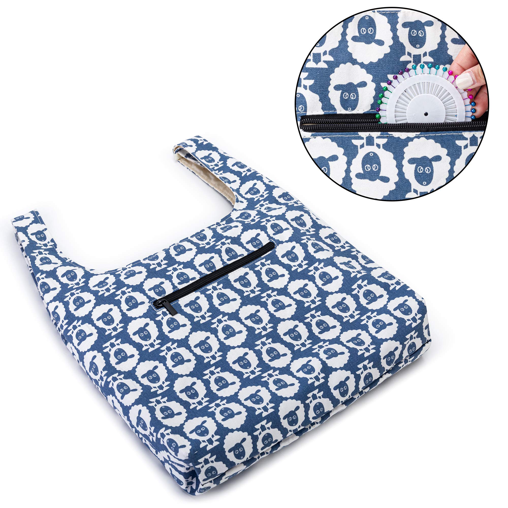 YARWO Knitting Yarn Storage Tote Bag - Patented Design Organizer for Knitting Needles, Crochet Hooks & Craft Supplies - Perfect for Knitters & Crocheters (Sheep Pattern) | Great for Travel, Home Crafting & Yarn Projects