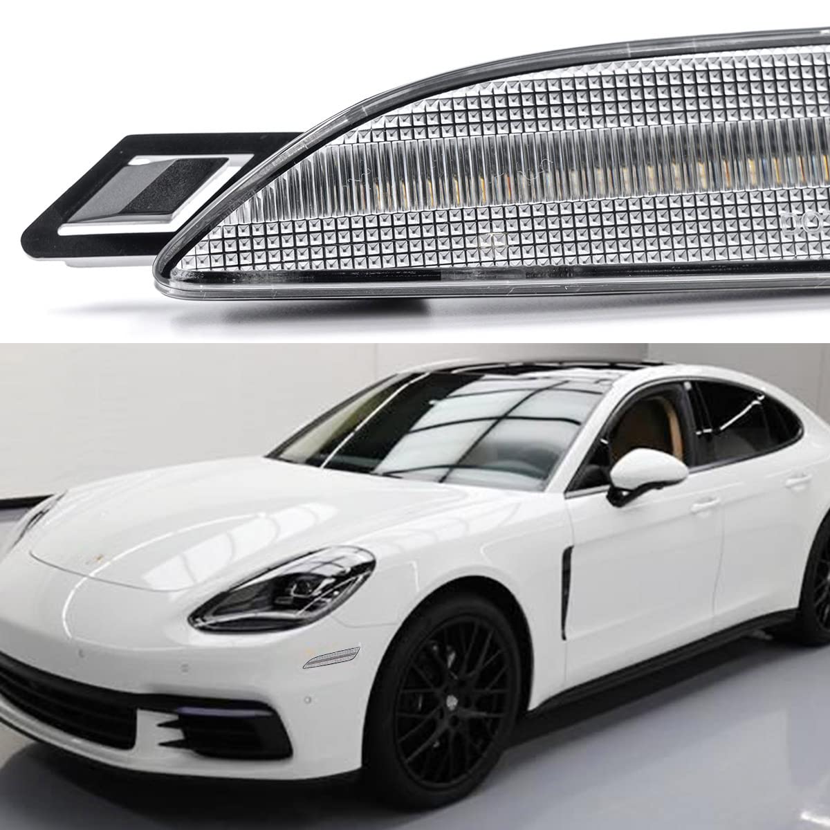 2014-2016 Porsche Panambera Amber LED Side Marker Lights - Clear Lens Turn Signal Lamps Kit (Left/Right) - Durable Replacement for Enhanced Visibility & Safety - Perfect for Night Driving & Custom Car Modifications