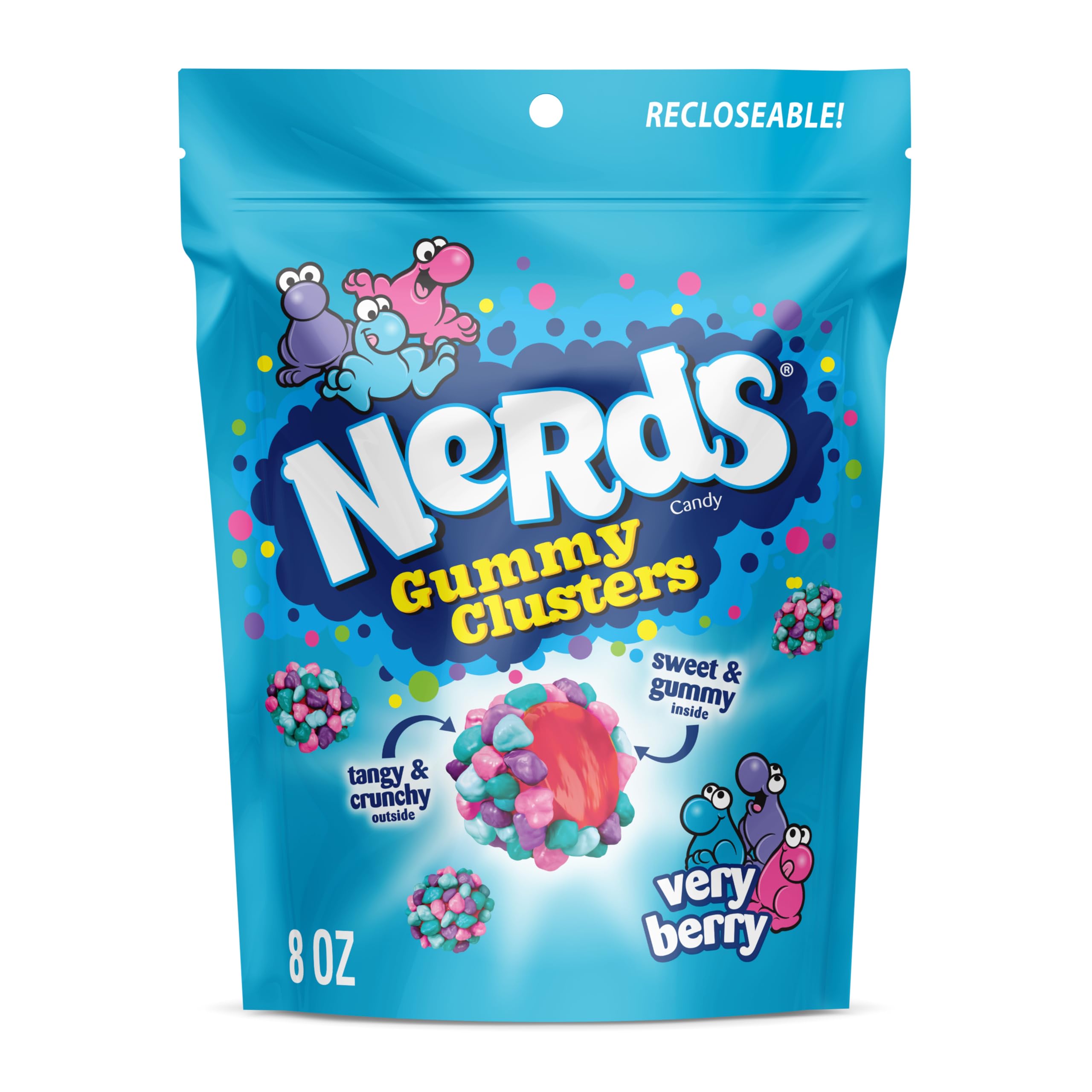 NERDS Gummy Clusters Candy - Very Berry Flavor - Crunchy & Chewy 8oz Bag - Perfect for Halloween Treats, Party Favors & Office Snacks
