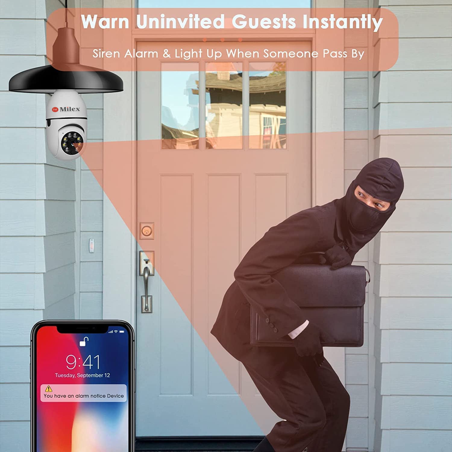 Milex Smart Light Bulb Security Camera - 360° HD Night Vision, Motion Detection, WiFi Wireless, 2-Way Audio - Perfect for Home, Office, and Outdoor Security Monitoring