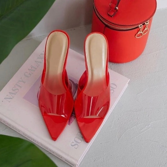 Sophia Red Pointy Toe Front Mules - Elegant Women's Slip-On Shoes for Casual Outings, Office Wear & Special Occasions
