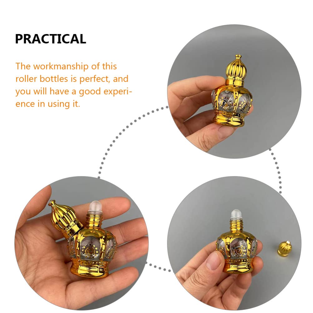 2 Pack Empty Refillable Essential Oil Roller Bottles - Vintage Arabic Crystal Glass Roller Bottles for Perfume & Aromatherapy | Perfect for DIY Essential Oils, Travel & Gift Sets
