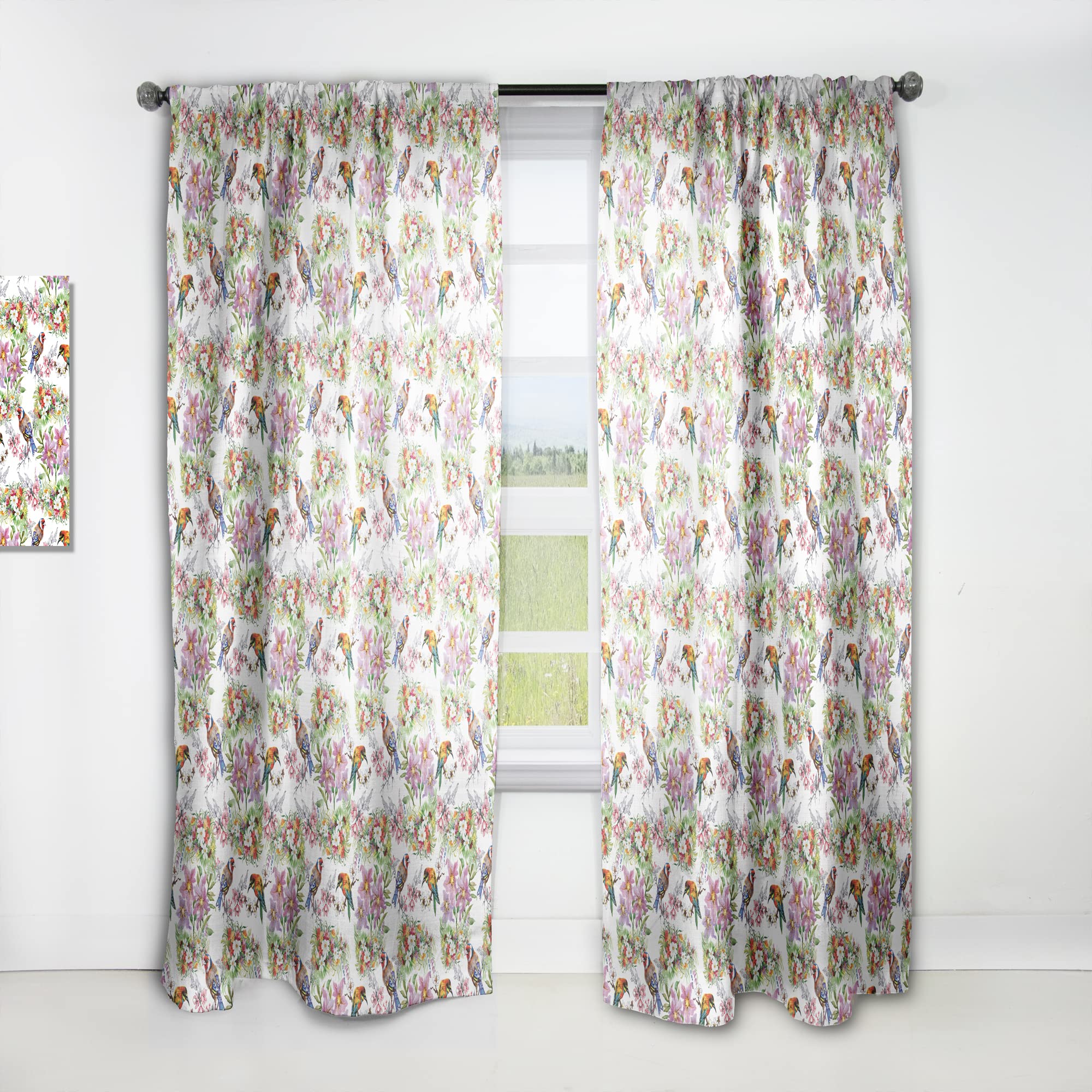 DesignQ Floral Bird Pattern Blackout Curtains - Thermal Insulated Single Panel 52x120 Inches - Elegant Window Treatments for Bedroom & Living Room - Perfect for Privacy, Light Control & Home Decor