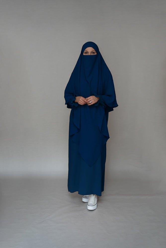 Premium Navy Blue Two-Layer Khimar Niqab - Modest Islamic Prayer Veil for Women - Perfect for Prayer, Hijab, and Everyday Wear
