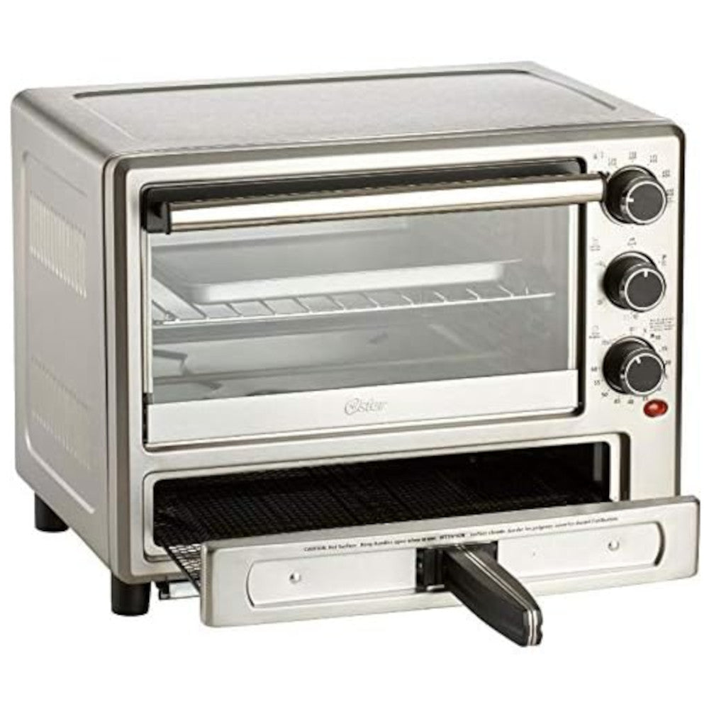 OSTER Stainless Steel Convection Oven with Pizza Drawer - Countertop Toaster Oven for Baking, Roasting & Broiling - Includes Home Essentials Warranty - Perfect for Small Kitchens & Pizza Lovers