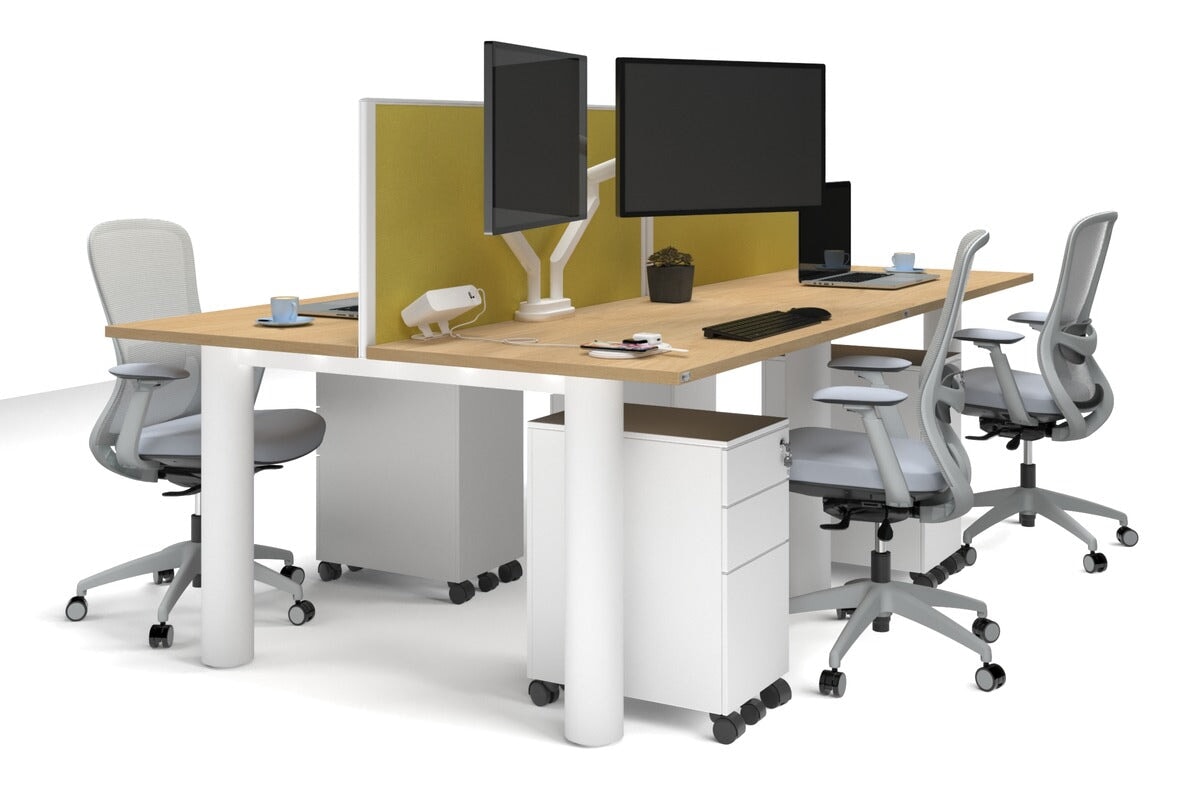 Quadro Cylinder Leg 4-Person Office Workstation Desk [1200L x 700W] - Modern Collaborative Workspace Solution for Team Projects & Office Meetings