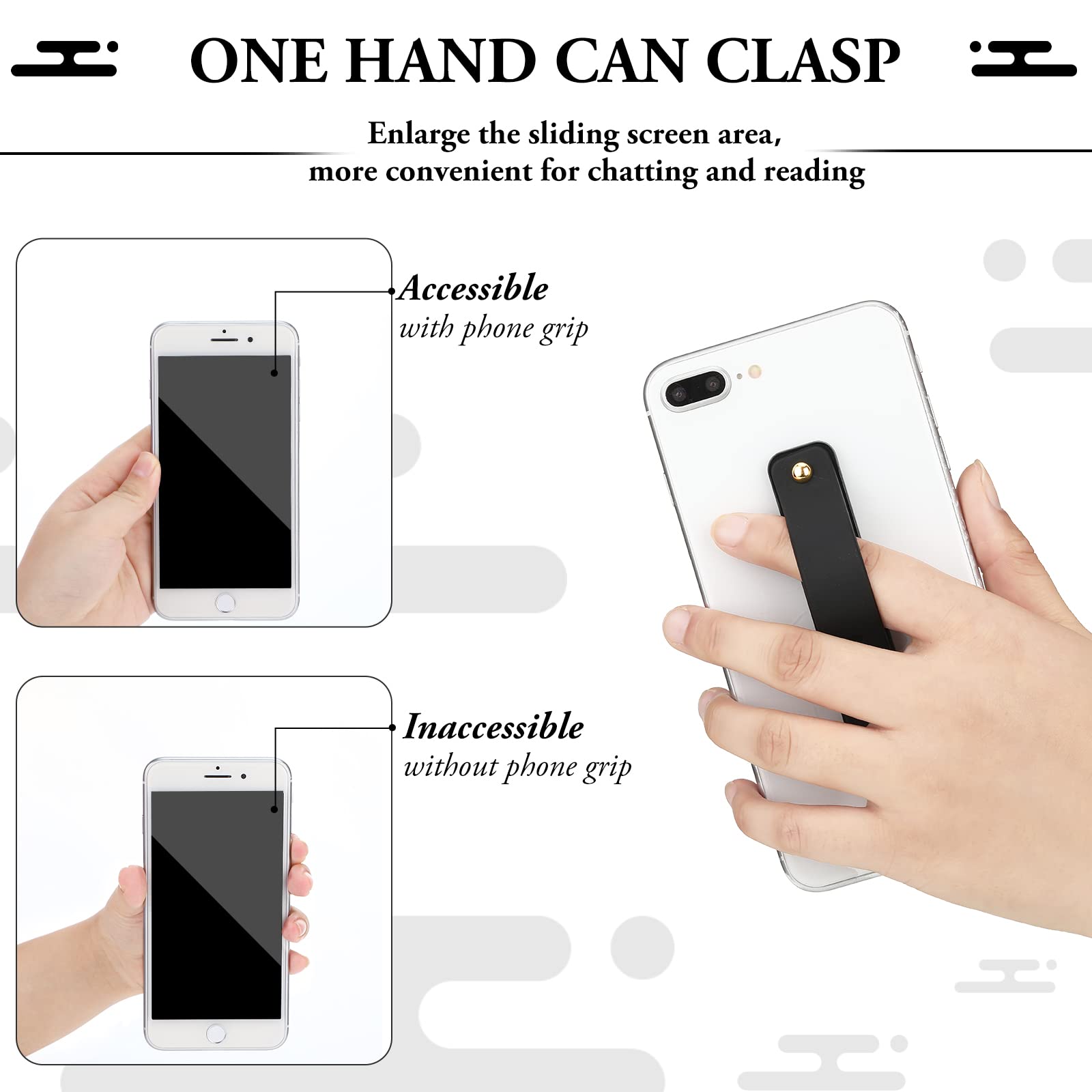 Universal Phone Grip Holder - 6pc Telescopic Finger Strap Stand for Smartphones (White/Black) - Perfect for Hands-Free Viewing