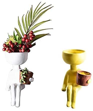 2 Pack Resin Succulent Plant Pots - Creative Character Portrait Cactus Planters for Home & Office Tabletop Decor - Perfect for Succulents, Cacti, Air Plants & Small Flowers - Ideal Gift for Plant Lovers