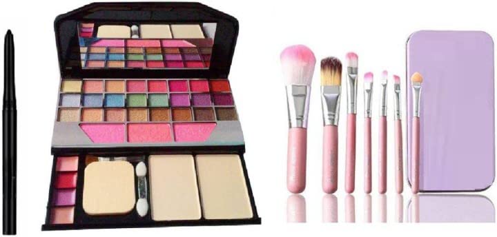 Beggie Smudge Proof Kajal Eyeliner & 7-Piece Makeup Brush Set with Storage Box - Complete Makeup Kit (Eyeshadow, Blusher, Compact, Lip Gloss) for Professional & Everyday Beauty Looks