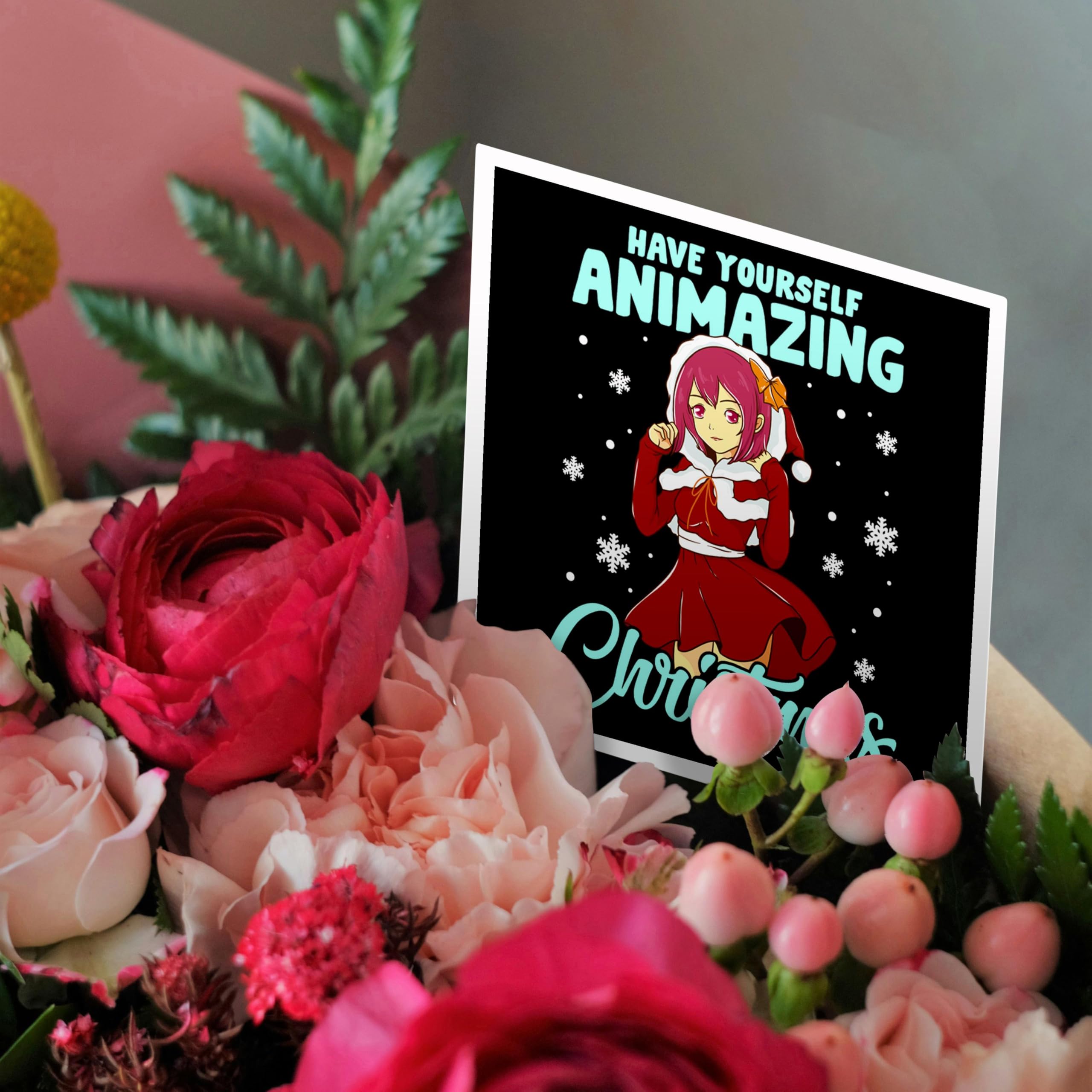 3D Rose Anime Manga Christmas Greeting Cards - 6 Pack Holiday Comic Cards for Anime Lovers - Perfect for Christmas Gifts, Party Invitations & Holiday Greetings