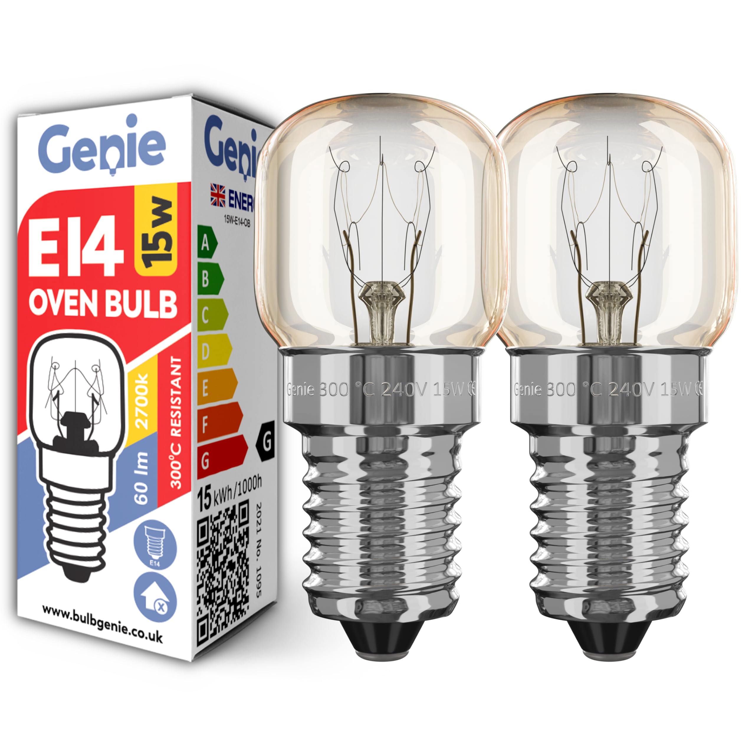 E14 Screw Oven Bulb 15W (Pack of 2) - 300°C Heat Resistant Incandescent Light Bulb for Philips, Neff, AEG, Smeg, Zanussi & Bosch Ovens - 230V Oven Light Replacement - Perfect for Baking, Roasting & Kitchen Appliance Lighting