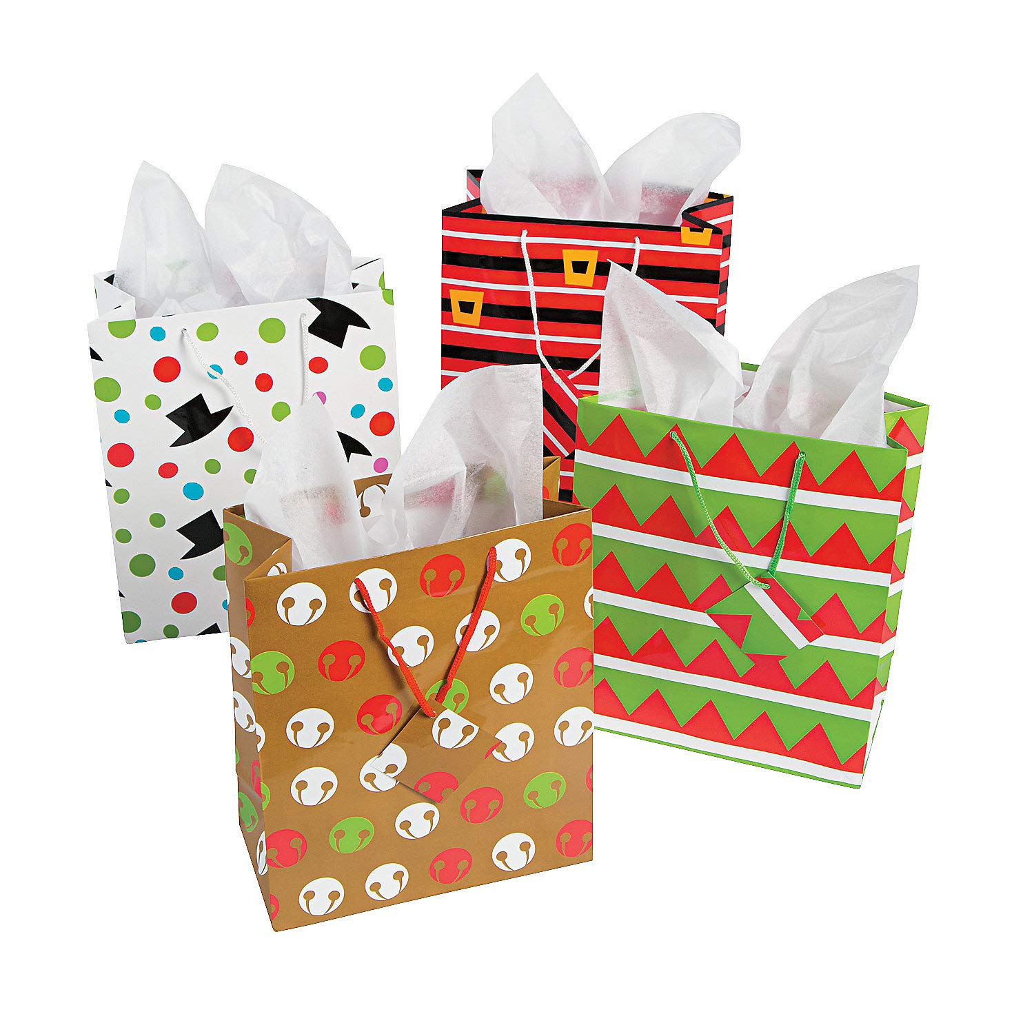 Fun Express - 12-Piece Merry Christmas Gift Bags with Handles - Bulk Holiday Party Supplies for Christmas Gifting, Stocking Stuffers & Festive Celebrations