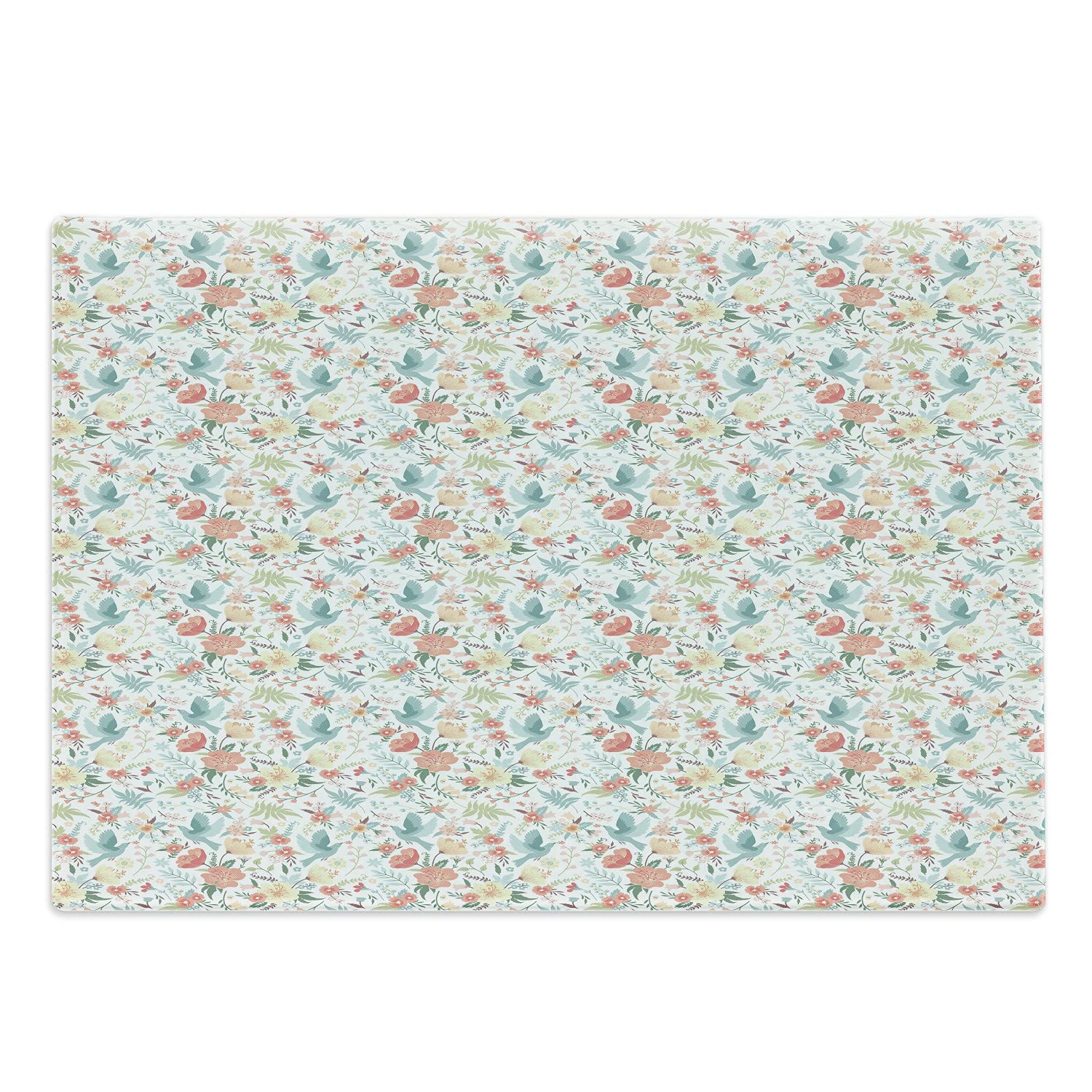 Ambesonne Decorative Glass Cutting Board - Large Multicolor Serving Tray with Blue Pigeons & Floral Design - Perfect for Cheese Platters, Charcuterie & Kitchen Decor
