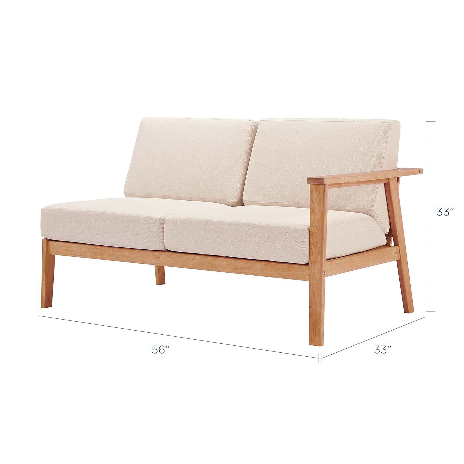 Modway Outdoor Patio Eucalyptus Wood Sectional Sofa Right-Facing Loveseat in Natural Taupe - Durable Weather-Resistant Garden Furniture for Backyard, Poolside & Patio Relaxation