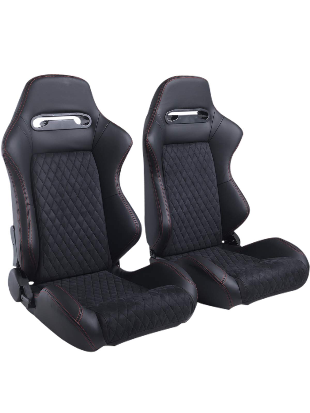 Universal Racing Seats - 2PCS PVC Suede & Leather Bucket Seats for Sports Cars, Adjustable with Sliders (Black & Red) | Perfect for Racing, Gaming & Car Enthusiasts