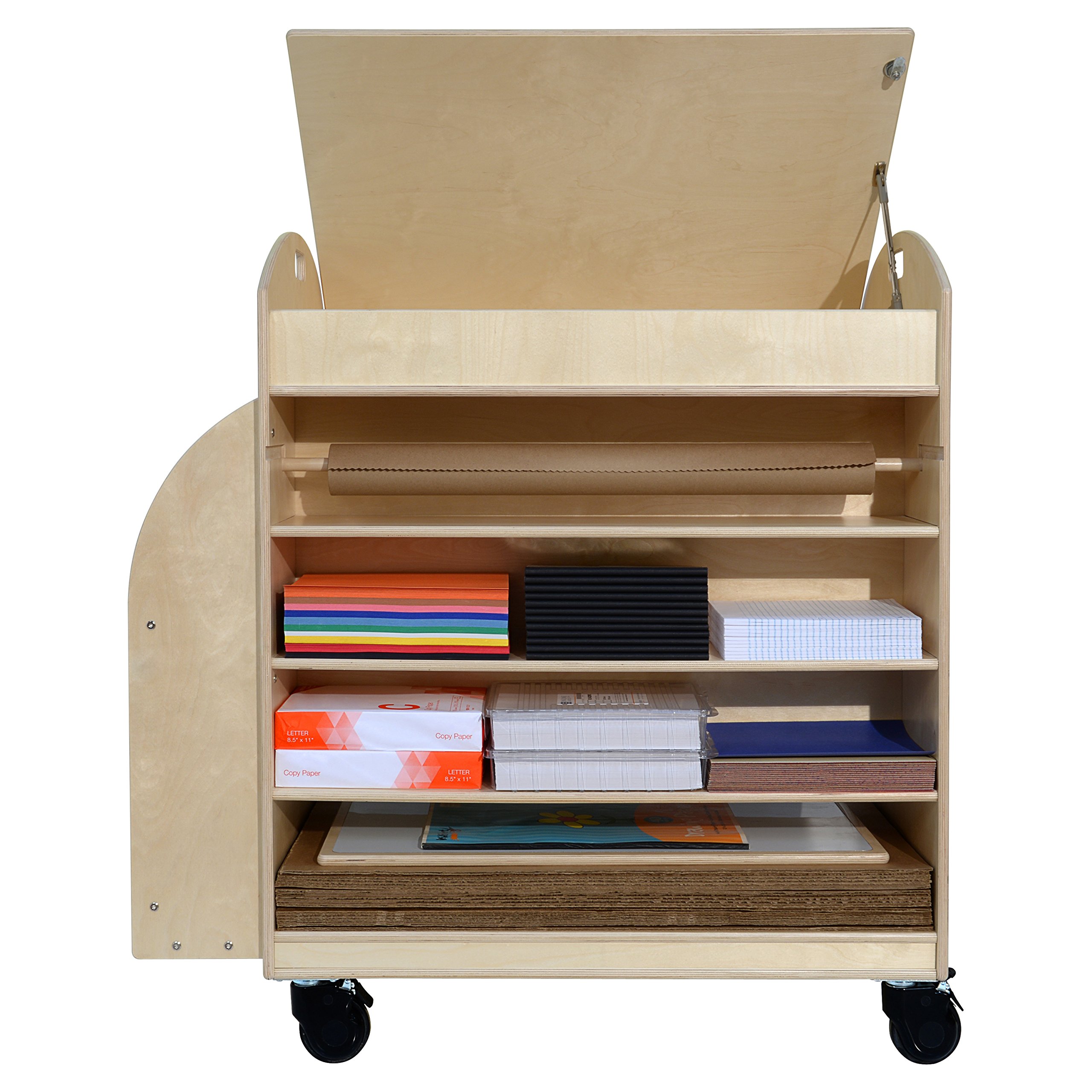 Wooden Maker's Cart with Storage - Natural Wood Craft Cart for DIY Projects, Art Supplies & Classroom Organization - Perfect for Artists, Teachers & Crafters