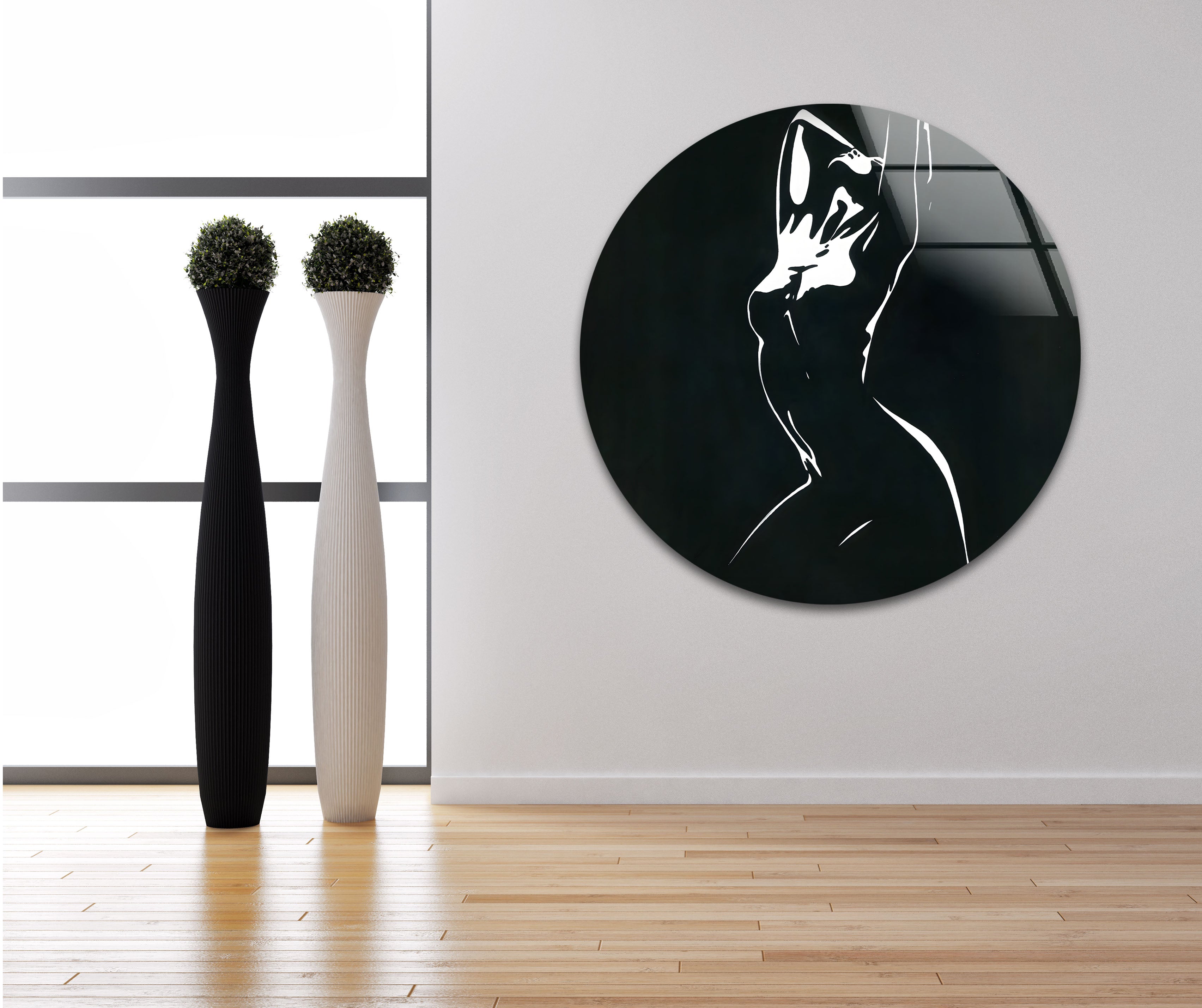 Abstract Black and White Woman Silhouette Glass Wall Art - Elegant Home Decor for Living Room, Bedroom & Office - Modern Framed Artwork for Stylish Interior Design