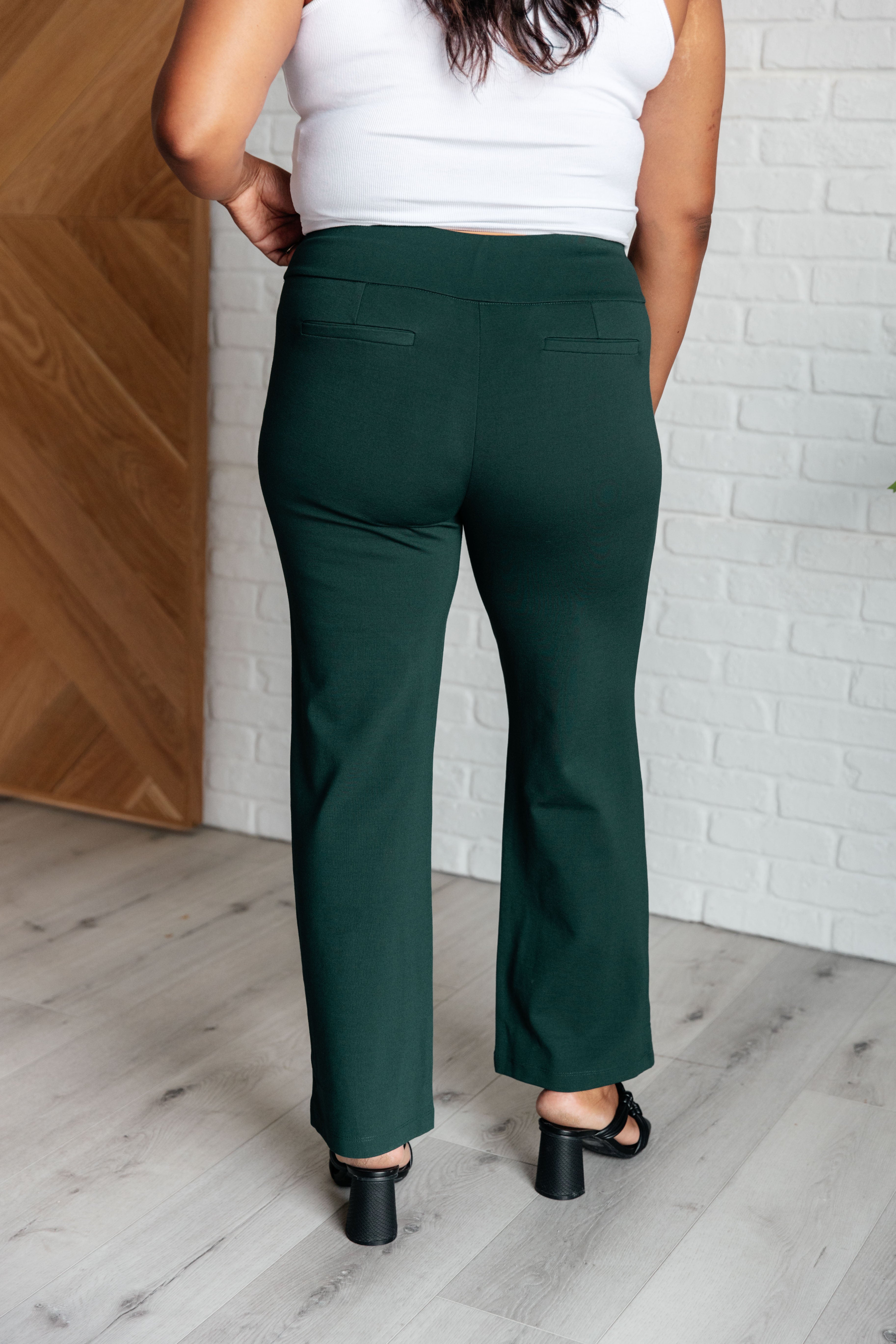 Magic Straight Leg Pants for Women - Hunter Green Stretch Trousers | Office Wear, Casual Outfits & Travel Essentials