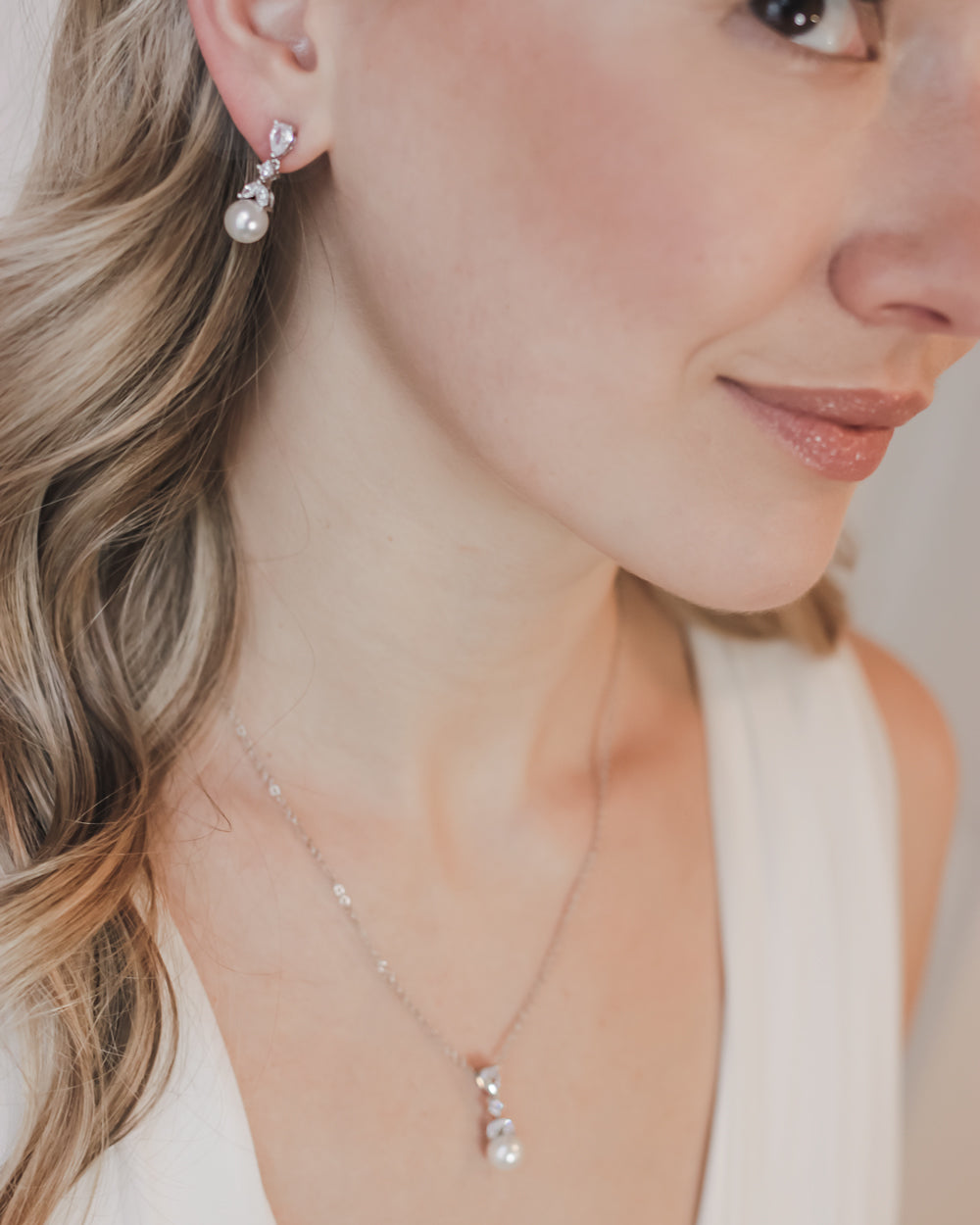 Kelsey Pearl Drop Bridesmaid Jewelry Set - Elegant Pearl Necklace & Earrings for Wedding Party, Bridal Shower, Formal Events & Special Occasions