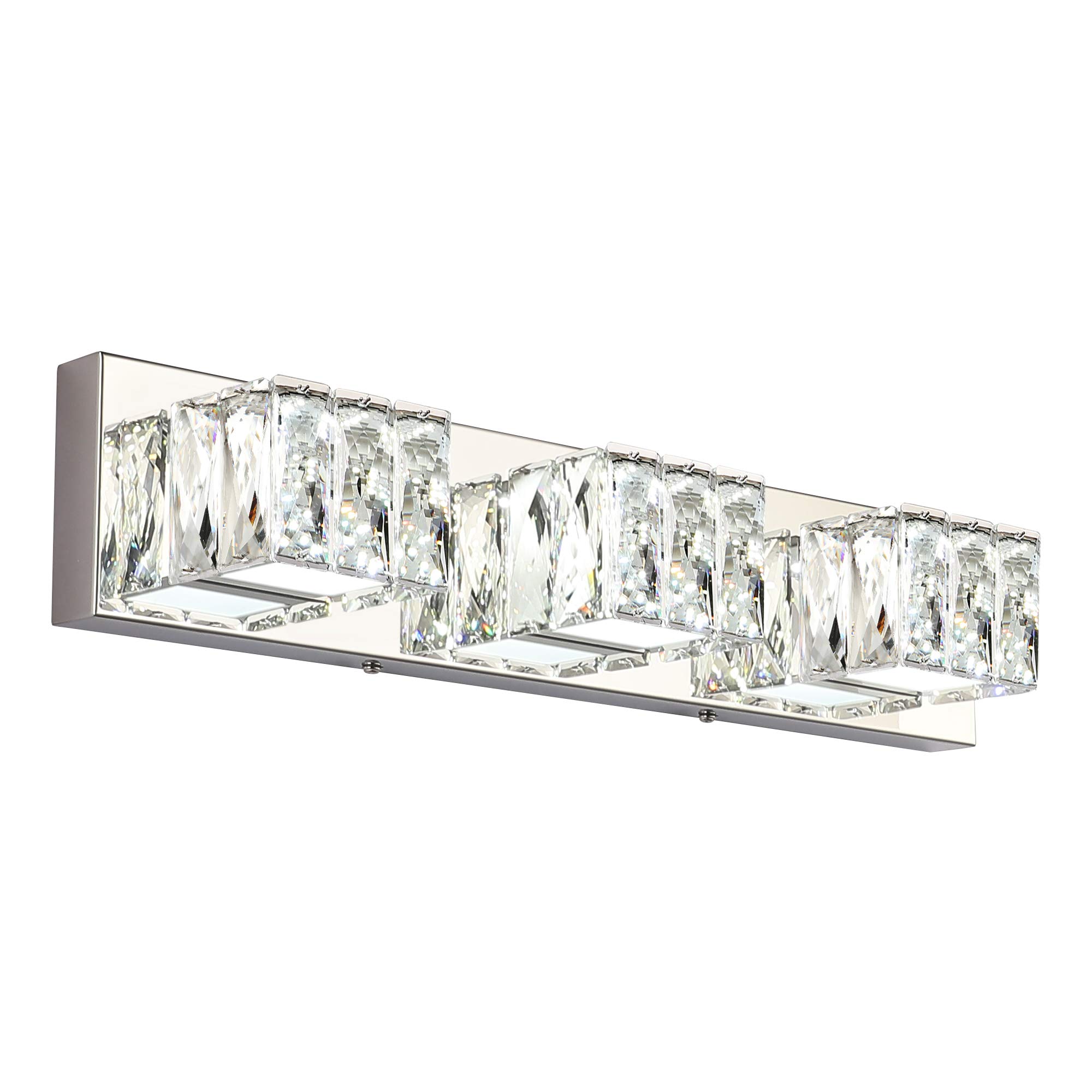 ZUZITO Modern Bathroom Vanity Lights - 3 Light Crystal Vanity Lighting Fixtures with 6000K Cool White LED - Chrome Bathroom Mirror Light for Restroom, Powder Room & Dressing Area (Z7800-3T) - Perfect for Makeup Application, Shaving & Daily Grooming