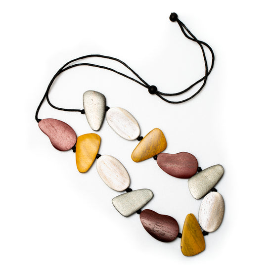Elegant Maroon Wooden Pebble Necklace for Women - Boho Chic Handmade Jewelry Gift for Her - Perfect for Casual Wear, Beach Outings & Festivals