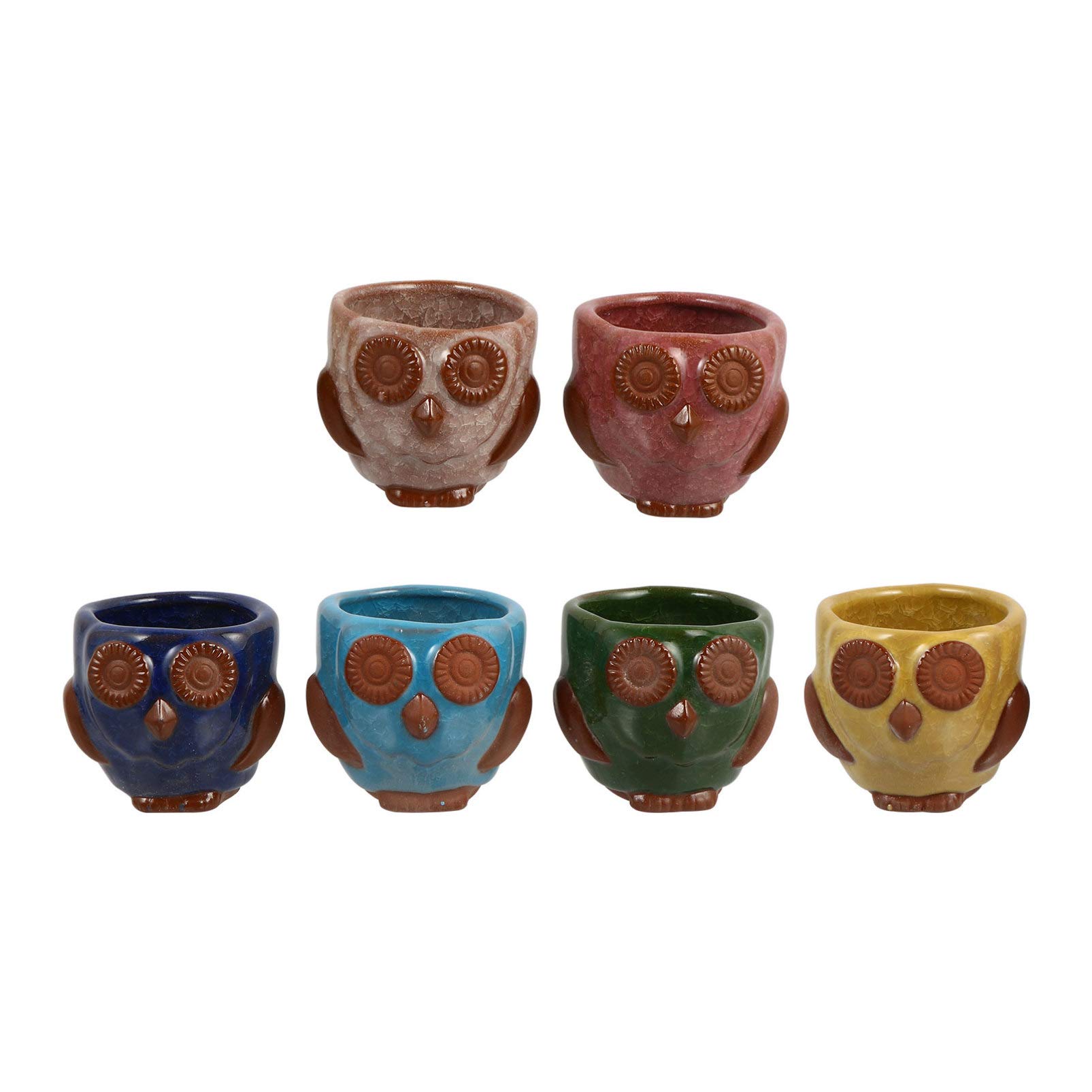 DOITOOL 6-Piece Ceramic Owl Succulent Planter Set with Drainage Holes - Cute Flowing Base Flower Pots for Succulents, Cactus, Bonsai Plants - Perfect for Home Decor, Office Desk, Garden & Gift Ideas