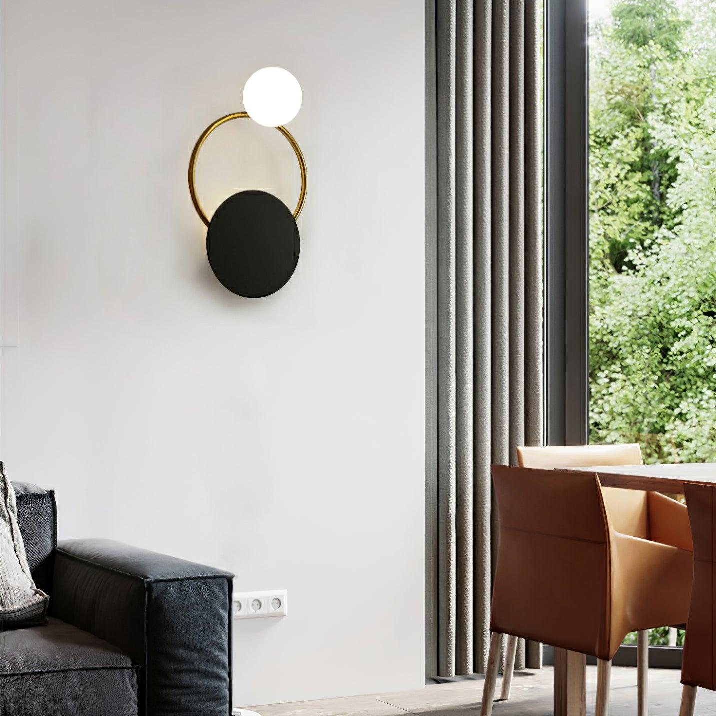 Modern Black Circular Rings Wall Lamp - Sleek LED Lighting Fixture for Bedroom, Living Room & Office Decor