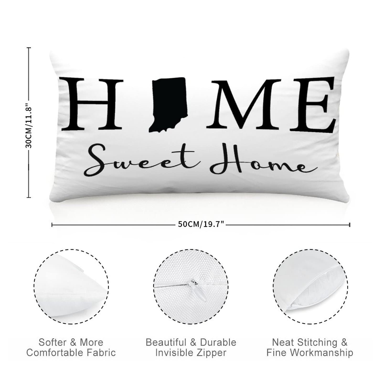 Indiana State Map Decorative Throw Pillow Cover - 12x20 Inch Farmhouse Style Home Sweet Home Cushion Case for Living Room, Bedroom & Sofa Decor - Perfect for Farmhouse, Rustic and Country Style Home Decor