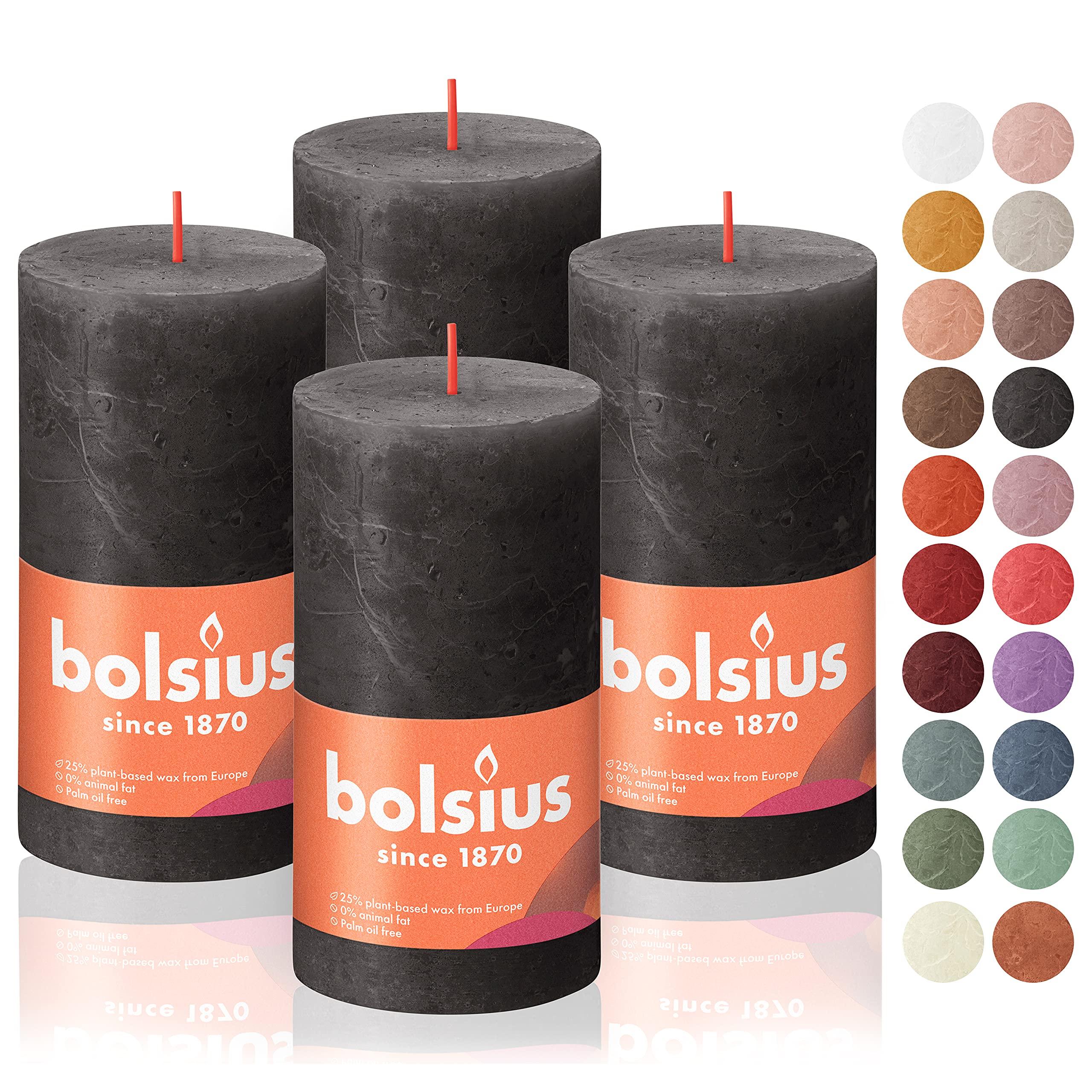 BOLSIUS 4 Pack Black Rustic Pillar Candles - 2.75 x 5 Inches Unscented Dripless Smokeless Candles - Natural Plant-Based Wax for 60 Hours Burn Time - Premium European Quality for Wedding, Dinner Party & Home Decor