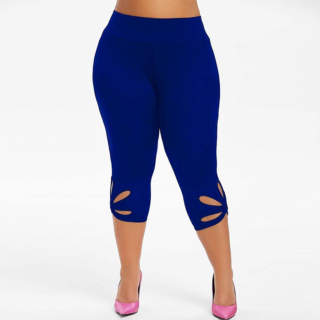 **Plus Size Bermuda Shorts for Women - High Waisted Yoga Capris with Stretch & Hollow Out Design - Workout Leggings & Compression Pants for Gym, Running & Casual Wear**