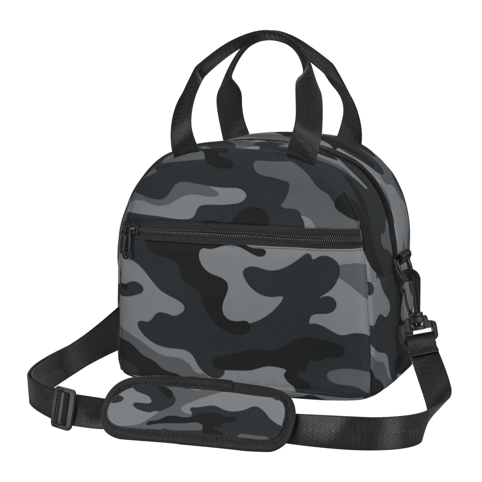 Military Camo Insulated Lunch Bag - Reusable Black Lunch Tote with Adjustable Shoulder Strap for Office, School, Picnic & Travel - Perfect for Work, Outdoor Adventures & Daily Commutes