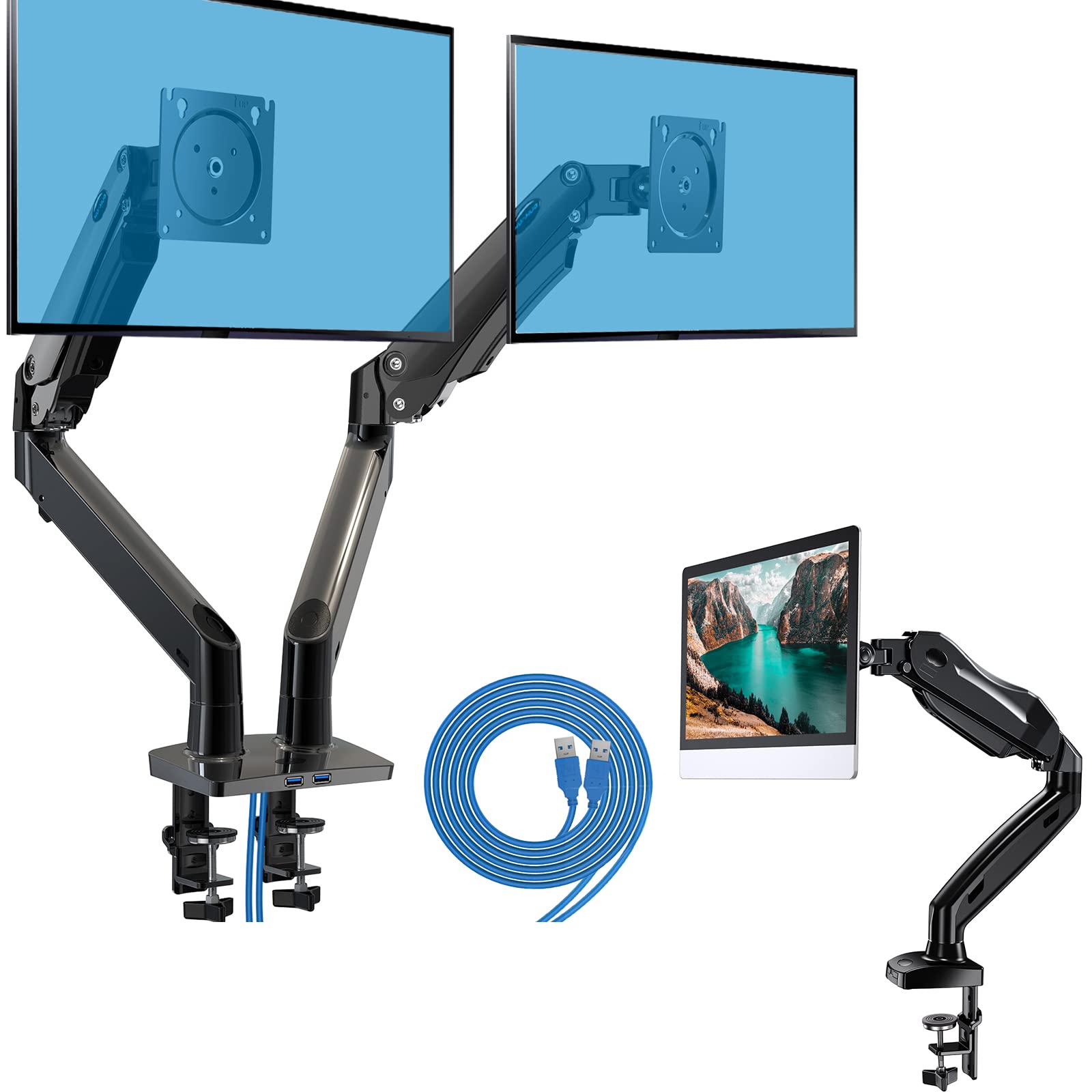 HUANUO Dual Monitor Stand for 15-35 Inch Screens & Single Monitor Mount - Adjustable Gas Spring Arm for 17-30 Inch Screens - Perfect for Home Office, Gaming Setup, and Workspace Ergonomics