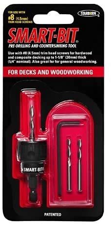 Starborn Industries BDA141 No.8 Trim Head Smart-Bit Pre-Drilling & Countersinking Tool Set - 4 Piece Kit for Woodworking, Cabinetry & DIY Projects