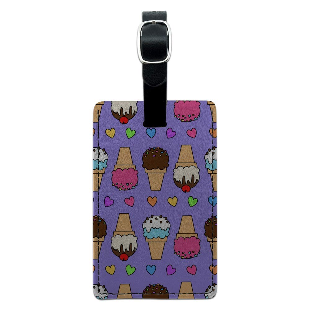 Rainbow Hearts Ice Cream Pattern Leather Luggage Tag - Personalized Rectangle ID Card Holder for Travel Bags, Suitcases & Backpacks | Perfect for Vacation, Business Trips & Daily Commute