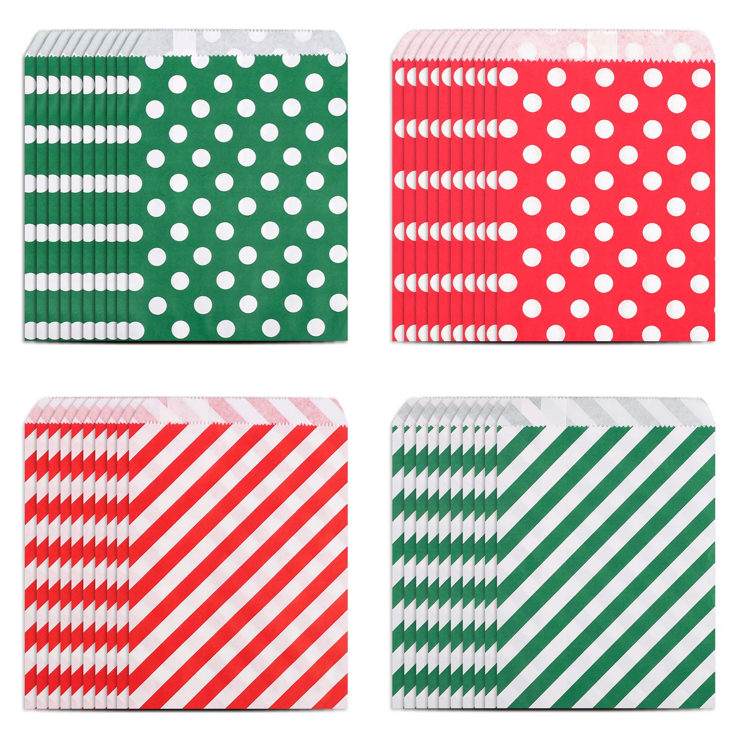 100-Piece Christmas Treat Bags - Eco-Friendly Kraft Holiday Gift Bags for Candy & Party Favors (Red & Green) - Perfect for Xmas Buffets, Classroom Treats & Holiday Party Decorations