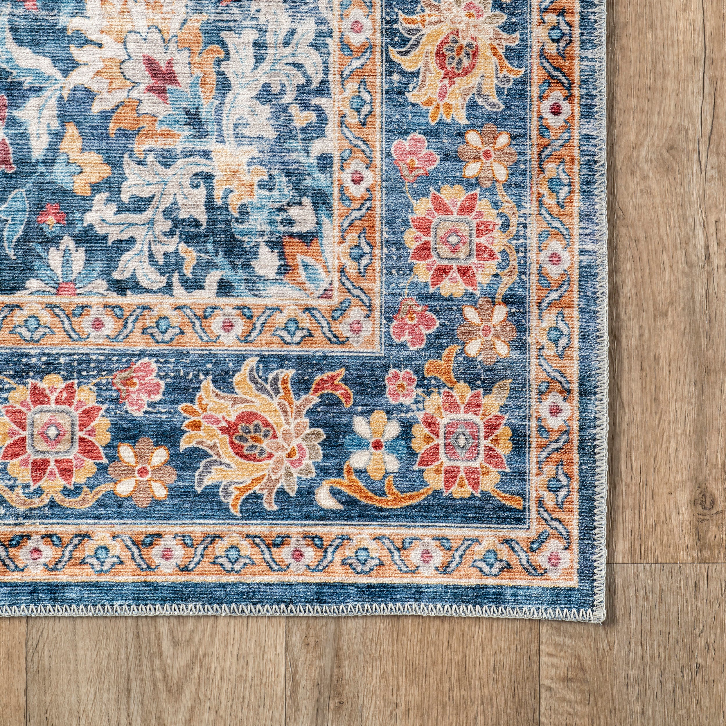Dita Spill Proof Washable Rug - Blue Multicolor Non-Slip Area Rug for Living Room, Bedroom & Nursery | Easy Clean Stain Resistant Floor Mat for Kids & Pets