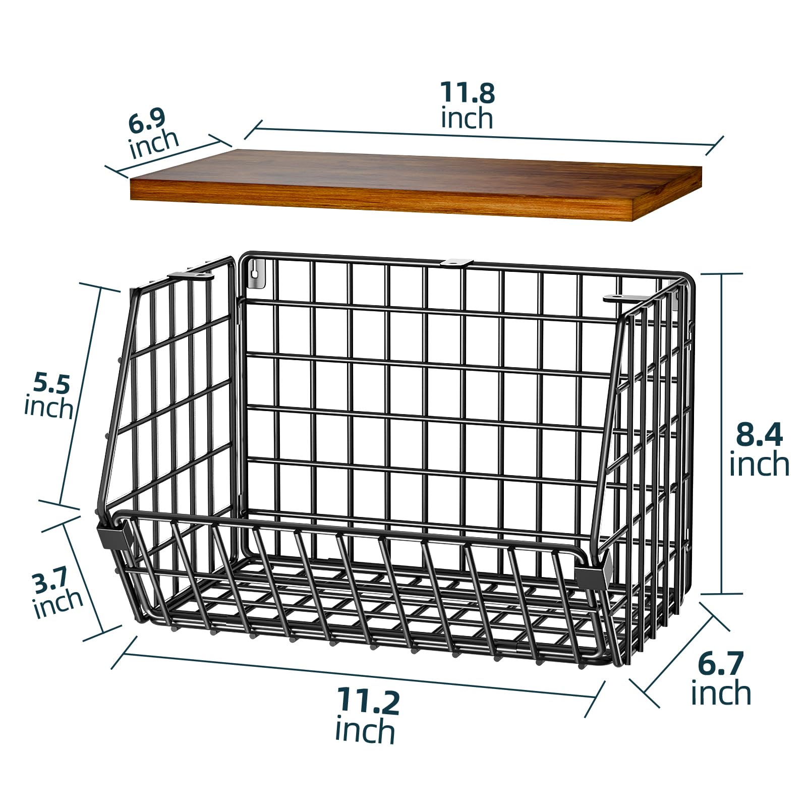 SUFAUY 2-Pack Black Wire Fruit Basket for Kitchen - Pantry Storage Bin for Potatoes, Onions & Bread - Countertop or Wall Mounted Organizer for Fresh Produce & Bakery Items