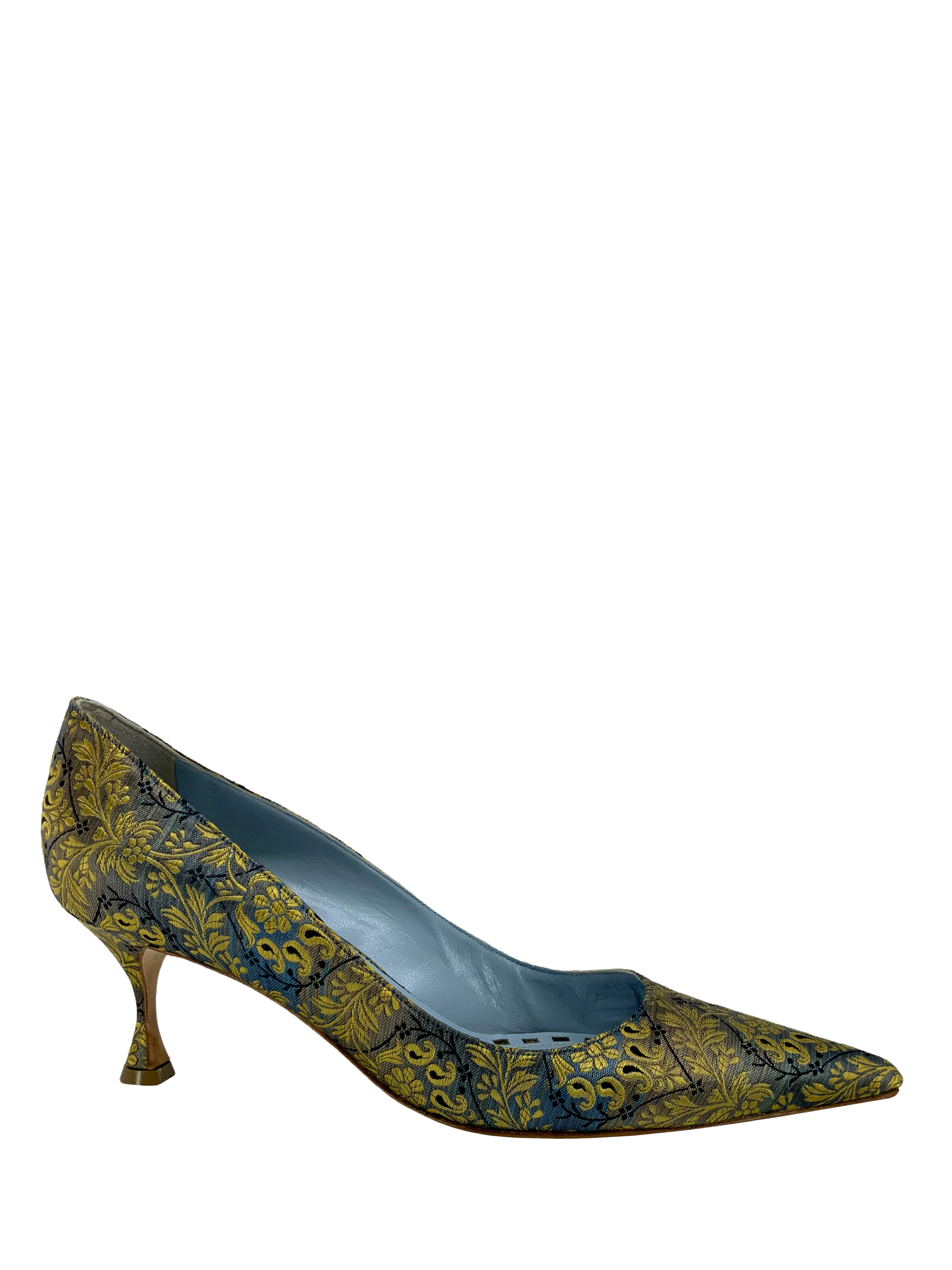 Manolo Blahnik Women's Paisley Satin Tradimod Pumps - Size 8 | Elegant Pointed Toe Heels for Weddings, Parties & Formal Events
