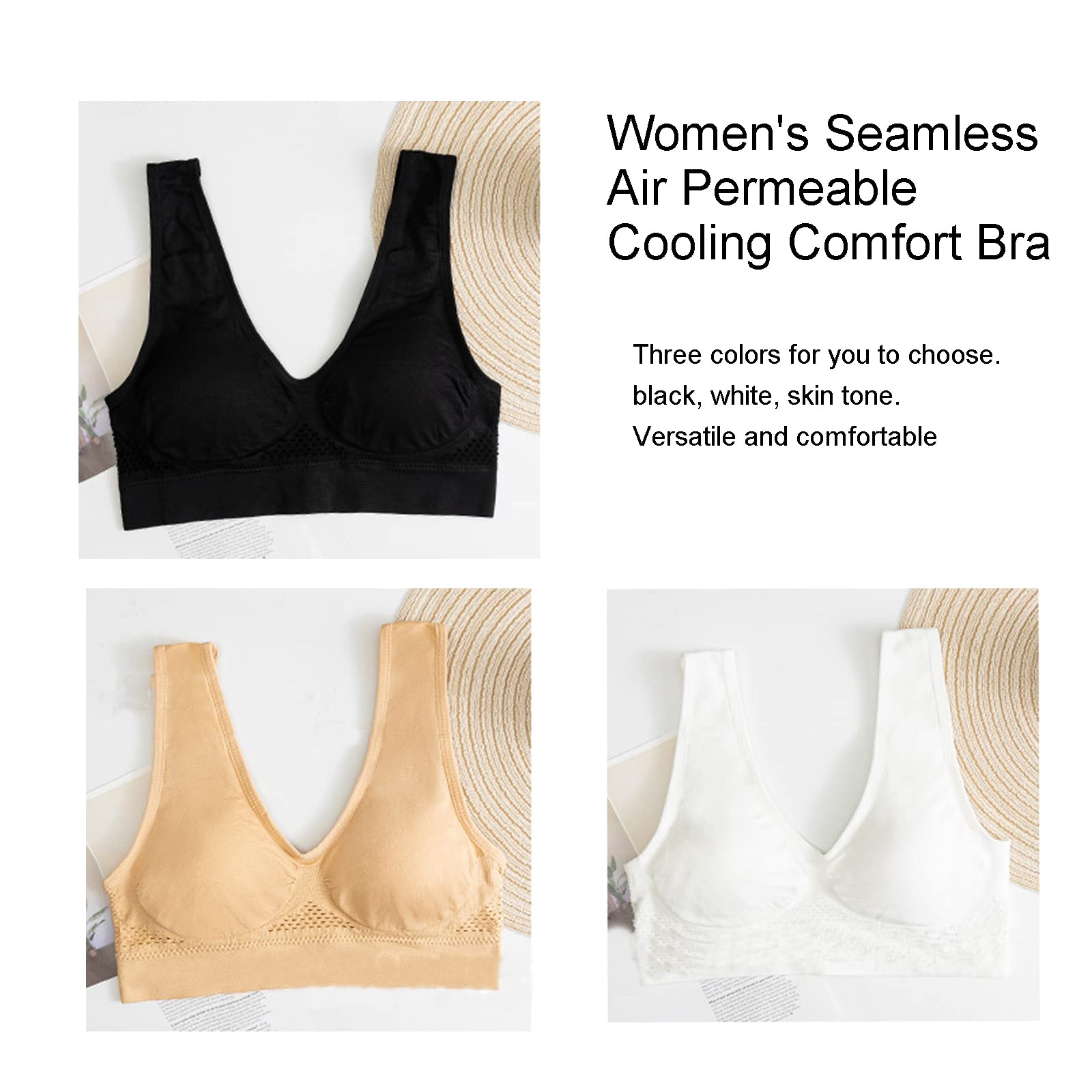 XIRUJNFD Women's Seamless Air Permeable Cooling Comfort Bra - Wirefree Sports Bra for Yoga, Sleep & Everyday Wear - Breathable & Supportive for Active Lifestyles