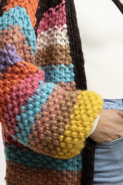 Rainbow Knitted Cardigan for Women - Soft Cozy Oversized Sweater - Perfect for Fall, Winter & Spring - Office, Casual & Home Wear