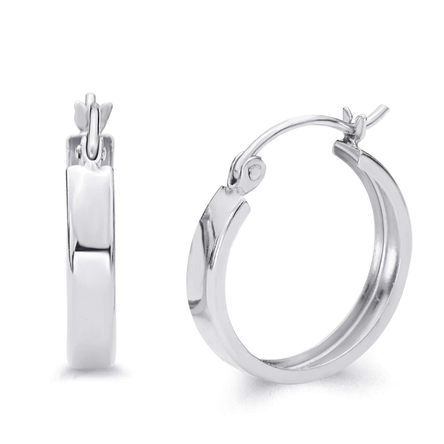14K Real White Gold 3mm Huggie Hoop Earrings (15x15mm) – Minimalist Everyday Jewelry for Women, Perfect for Work, Date Night & Gifting