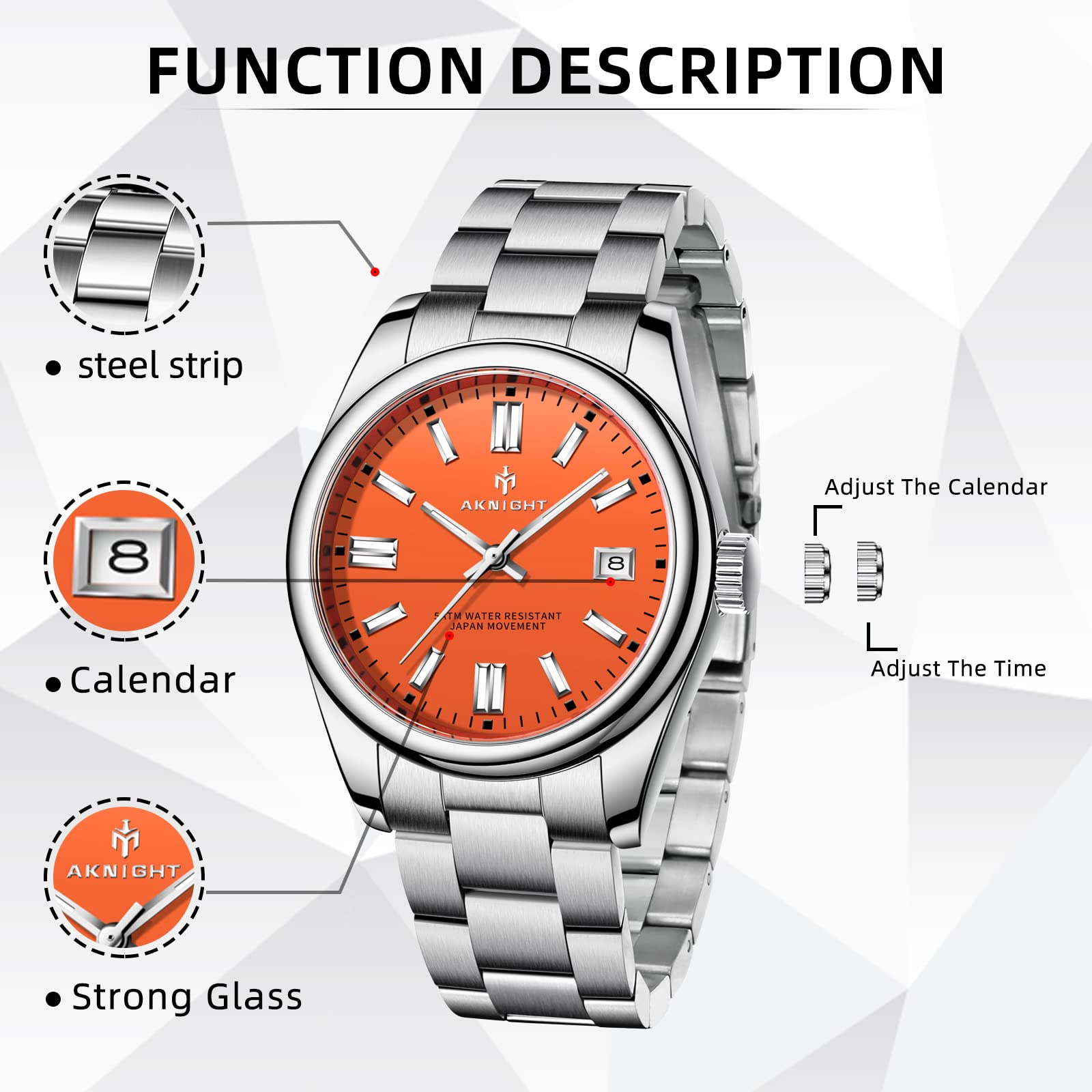 Waterproof Stainless Steel Men's Watch - Analog Chronograph Dress Watch with Luminous Hands | Fashionable & Easy to Read | Perfect Gift for Him | Ideal for Business, Formal Events & Everyday Wear