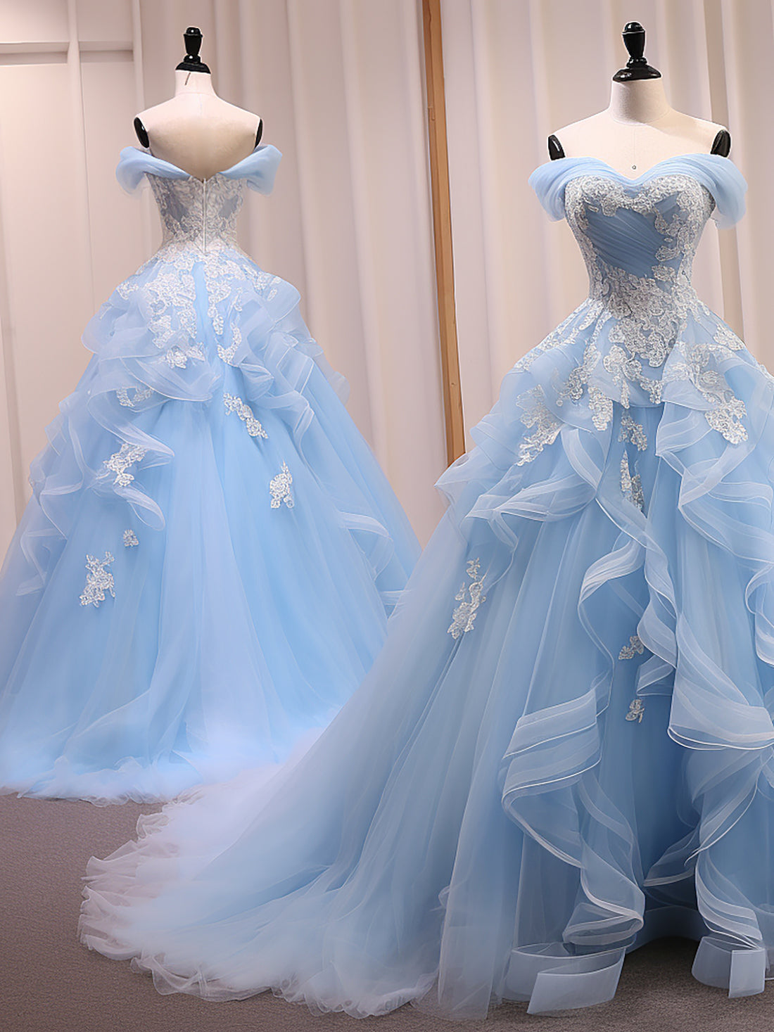 Elegant A-Line Sweetheart Neck Tulle Lace Blue Long Prom Dress | Formal Evening Gown for Sweet 16, Homecoming, Quinceañera & Special Occasions