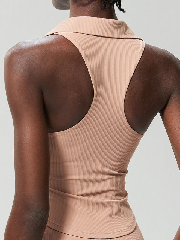 ZASUWA Women's Solid Color V-Neck Ribbed Quick Dry Tank Top - Perfect for Workouts, Yoga, and Summer Outfits