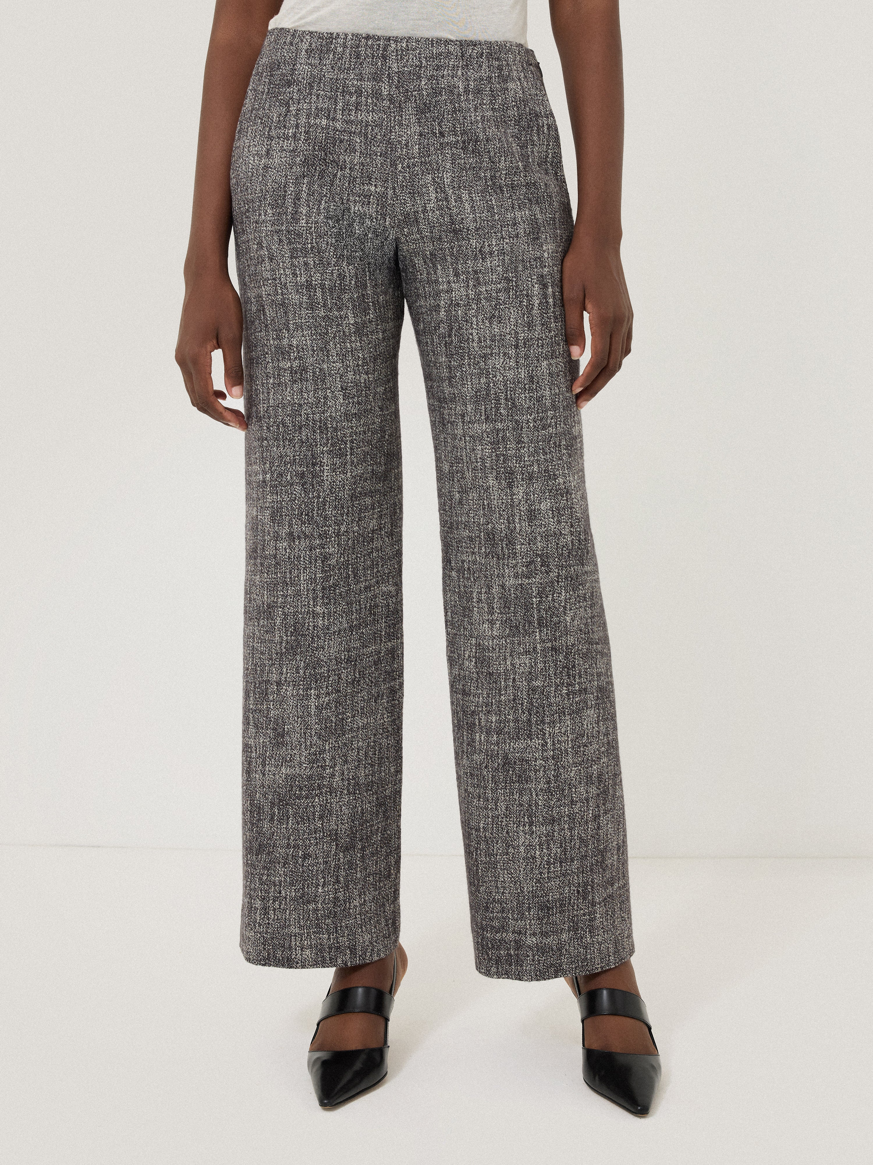 Blake Boucle Trousers for Women - Soft Stretch High Waist Wide Leg Pants in Grey | Comfortable Office Wear & Casual Outfits