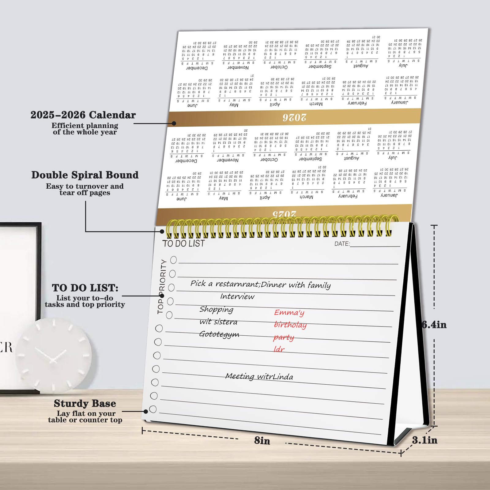 2025-2026 Small Standing Desk Calendar | 8