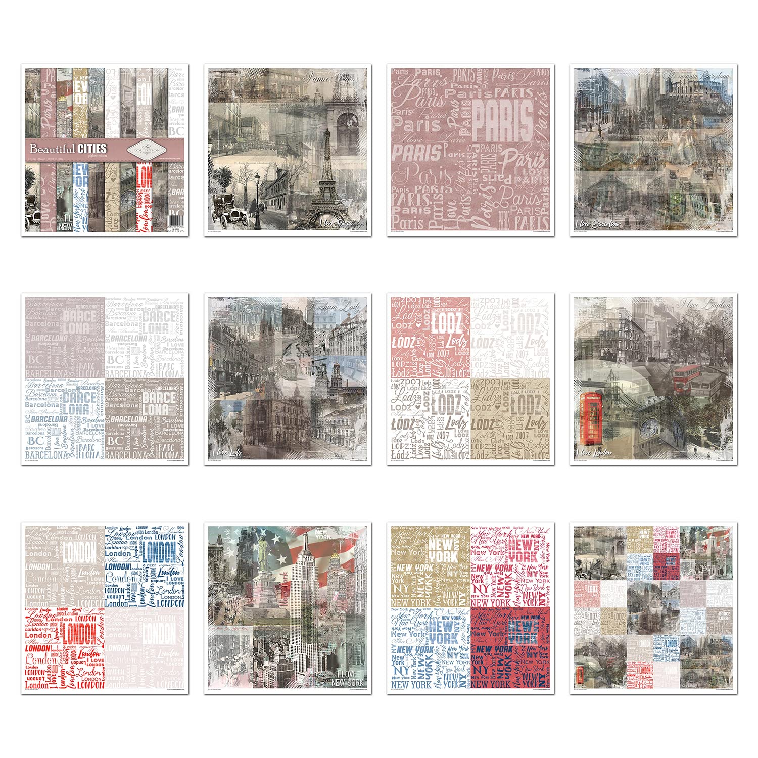 Premium Scrapbooking Paper Set - 12x12 Inch (30.5x30.5cm) Decorative Cardstock for Scrapbooking, Card Making & DIY Crafts - Beautiful Cities Design (310gsm) - Perfect for Memory Books, Photo Albums & Handmade Greeting Cards