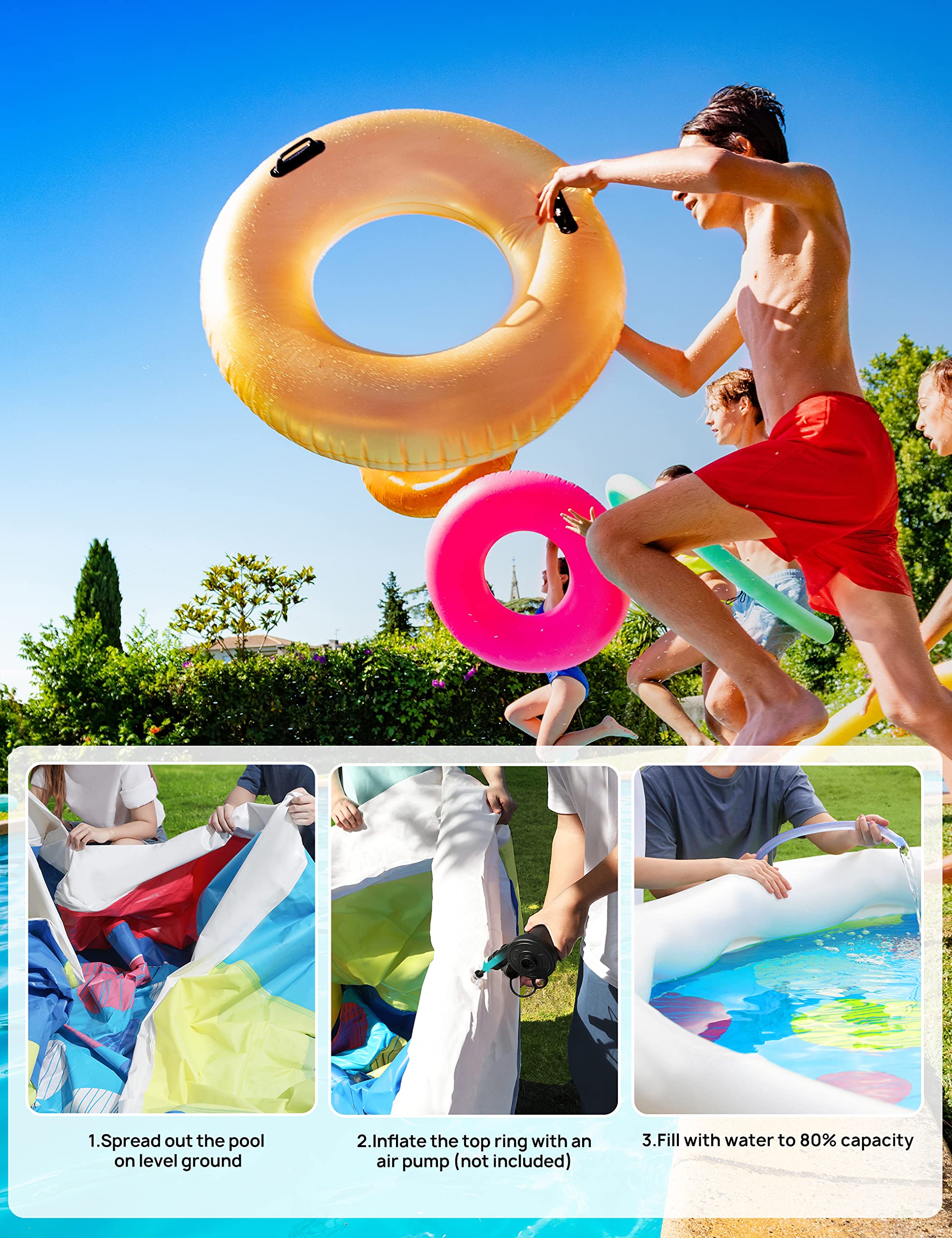 EVAJOY 18ft x 48in Inflatable Above Ground Swimming Pool with Filter Pump - Large Round Blue Family Pool for Backyard, Summer Outdoor Water Fun & Kids Play